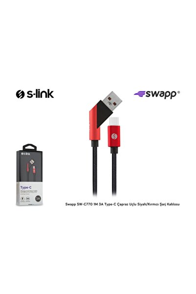 Genel Markalar Sw-c770 1m 3a Type-c Çapraz Uçlu Siyah/kırmızı Şarj Kablosu