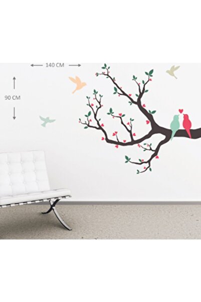 Sticker Sepetim Renkli Ağaç  Ve Kuşlar Dekoratif Sticker