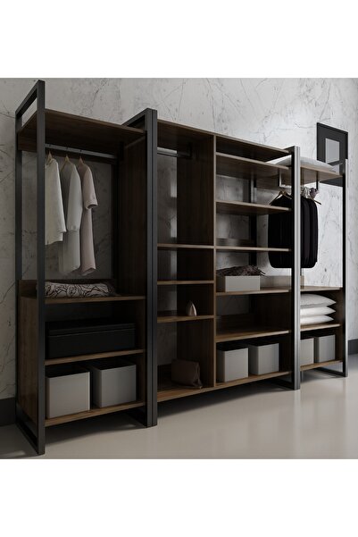 NEWLİNE Galaksi Açık Gardrop - Giyinme Odası Açık Dolap Kapaksız Ceviz