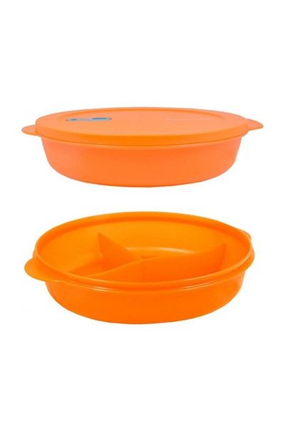 Tupperware Orange Micro Plate - 3 Compartments with Vacuum Lid