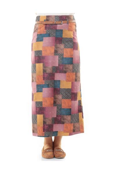 SORALLİNE Φούστα μολύβι, χειμερινή, με ψηφιακή εκτύπωση σε σουέτ