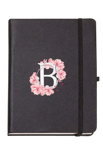 mooodcase Pink Flower Patterned Thermo Leather Notebook with Letter B
