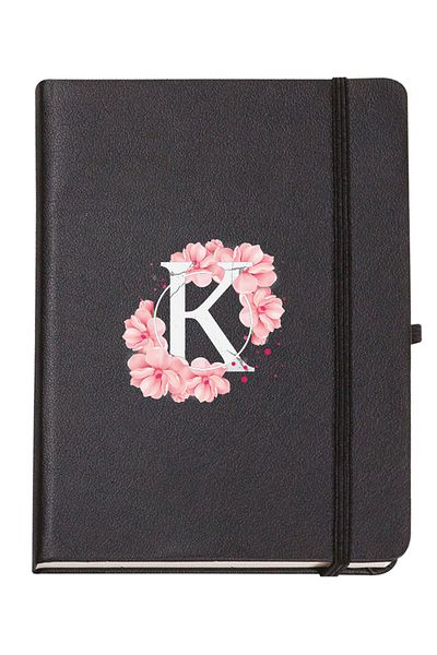 mooodcase Pink Flower Patterned Thermo Leather Notebook with Letter K