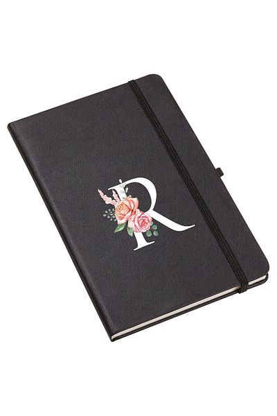 mooodcase Rose Patterned Thermo Leather Notebook with Letter R