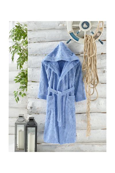 PHILIPPUS Halat de baie cu glugă jacquard pentru bărbați Young Blue Curl
