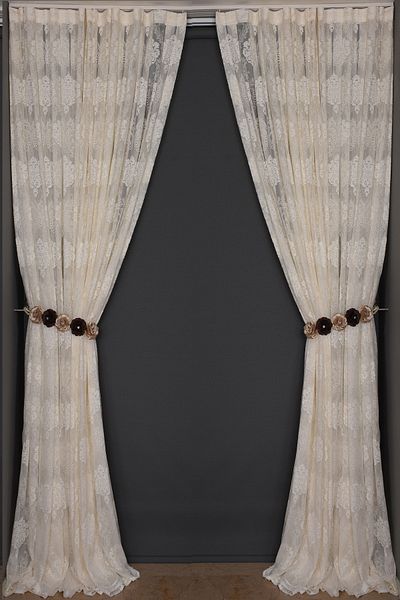 AKÇA TEKSTİL Framed Damaks Cream Color Single Wing Ready Planted Pleated Background Curtain 300*260 Cm
