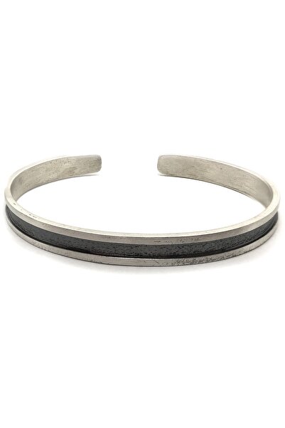 Spark Atölye Çift Renk Şerit Gümüş Erkek Bileklik