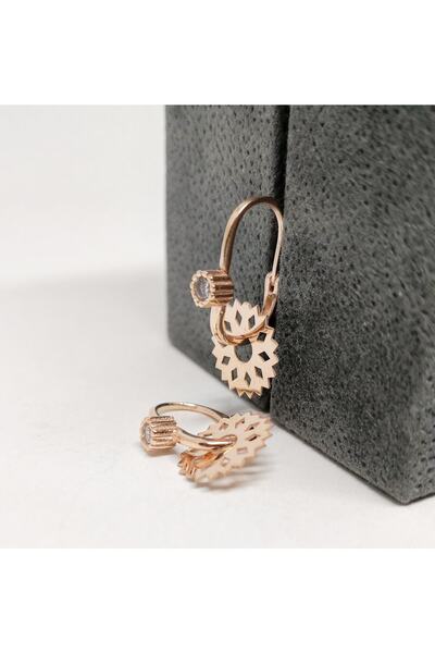 MySilvers Geometrik Göçmen Küpesi Kadın Rose Zirkon