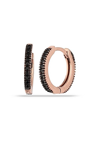 MySilvers Mikro Onix Taşlı 15 mm Halka Küpe Kadın Rose Onix