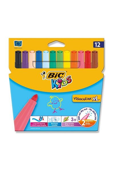 Bic 12 Color Kids Visacolor Xl Washable Felt Tip Pen