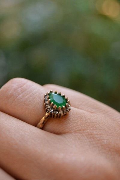 Stoneage Emerald Jewelled Double Drop Adjustable Ring