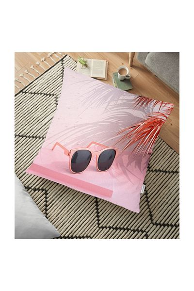 Realhomes Pernă decorativă de podea cu tematică de vară cu fundal roz - 70 X 70 cm