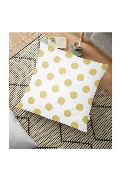 Realhomes Pernă de podea modernă imprimată digital cu buline de culoare muștar - 70 x 70 cm
