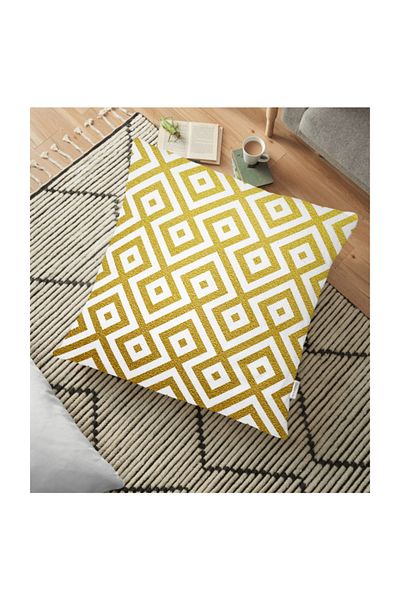 Realhomes Gold Colored Geometric Patterned Special Design Floor Cushion - 70 X 70 cm