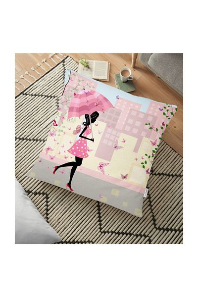 Realhomes Roz Fashion Girl Design Digital Printed Perna Decorativa De Pardoseala - 70 X 70 Cm