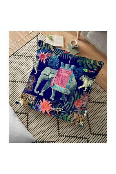 Realhomes Pernă de podea imprimată digital cu design elefant african pe fundal negru - 70 X 70 cm