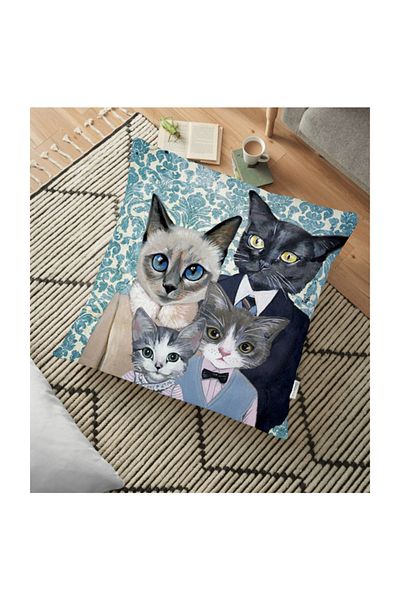 Realhomes Design Modern Familie de Pisici Imprimate Digital Perna Decorativa pentru Pisici & Animale - 70 X 70 Cm