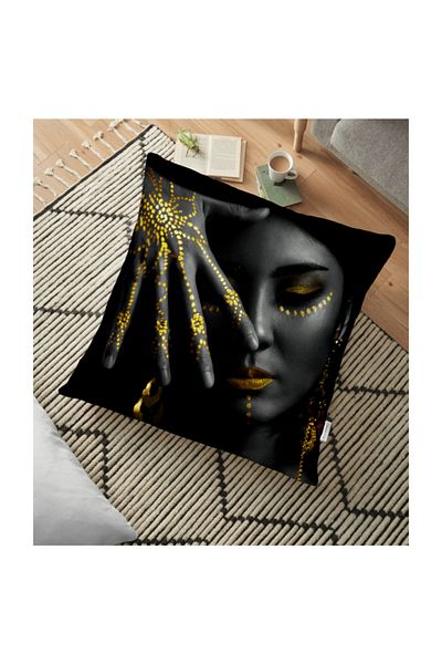 Realhomes Pernă de podea modernă imprimată digital 3D pentru femei negre - 70 X 70 cm