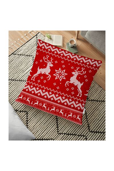 Realhomes Perna decorativa de podea cu cerbi pe podea rosie Design - 70 X 70 Cm