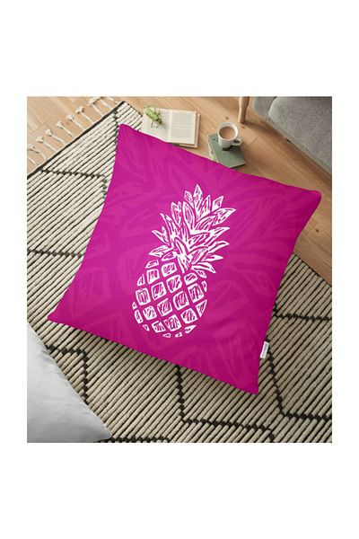 Realhomes Pernă de podea cu design modern cu model de ananas pe podea fucsia - 70 X 70 Cm