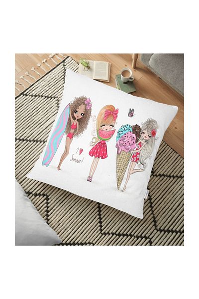Realhomes Summer Girls Pernă de podea cu imprimare digitală colorată - 70 X 70 Cm