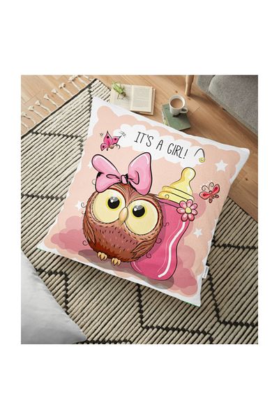 Realhomes Cute Bufniță Pernă De Pardoseală Imprimată Digital - 70 X 70 Cm