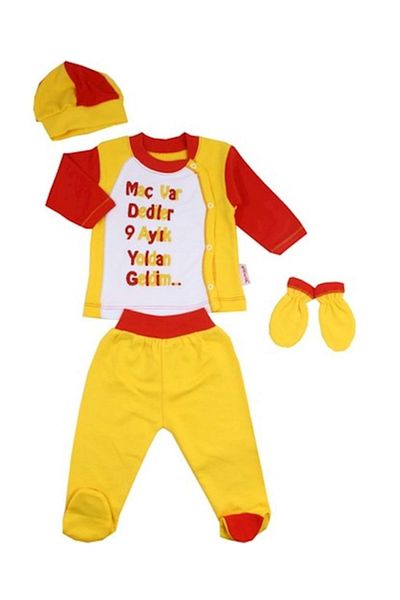 GÜLÜCÜK Born Fanatik 4-Piece Bodysuit Set Hanging Yellow Red 0-3 Months