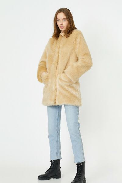 Koton Women's Brown Faux Fur Coat 0KAK06024EW