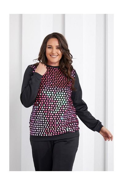 Seamoda Front Size Sequin Embroidered Sweat Pink