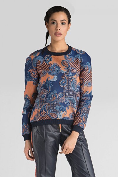 Emma Cook Kadın Mavi Paisley Jacquard Sweatshirt