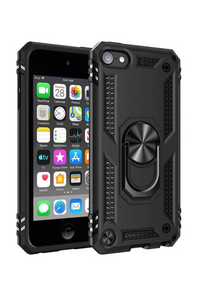 Microsonic Apple Ipod Touch 7 Kılıf Military Ring Holder Siyah