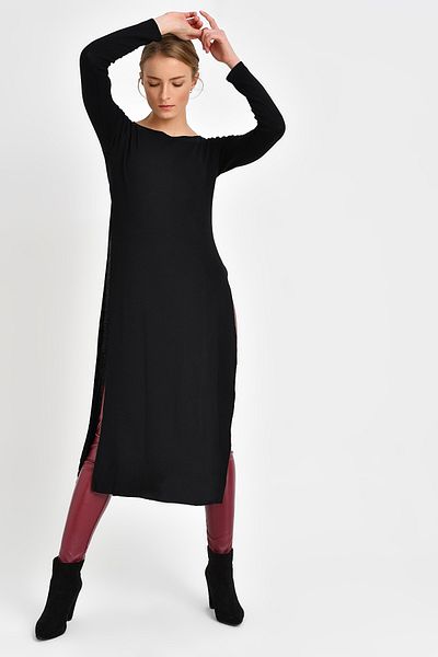 Quincey Πλεκτό με σχισμή Tunik Black BDE2526