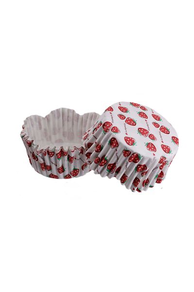 TT Tahtakale Toptancıları 65X38 MM (100 Pieces) White to Strawberry Pattern Cupcake Mold - Pet Capsule Wavy Cake