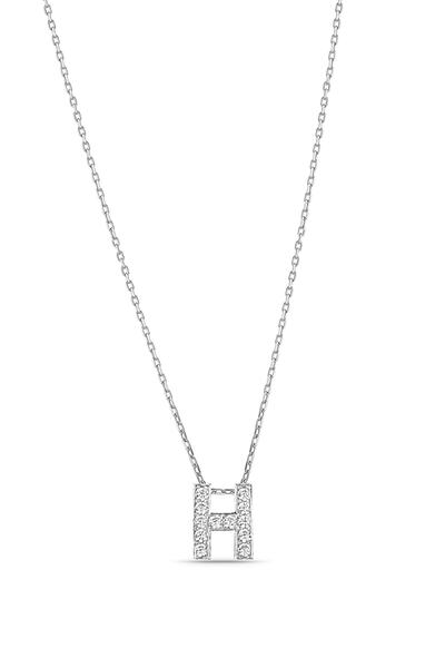 MySilvers H Harfli Minimal Kolye Kadın Rodyum