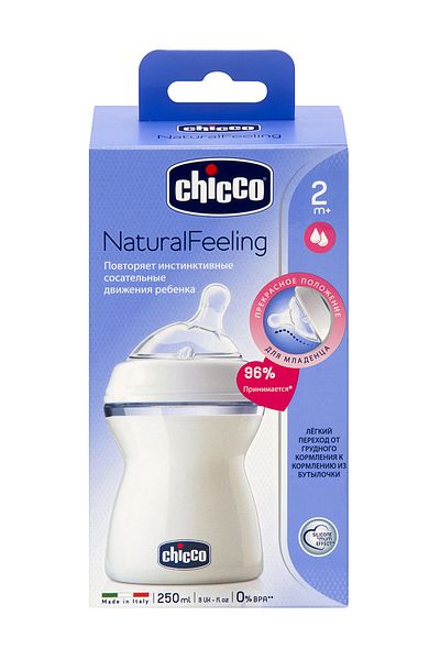 Chicco زجاجة أطفال ذات ملمس طبيعي للأطفال من عمر شهرين فما فوق، 250 مل