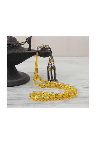 Tesbihsepetim Silver Tasseled Rodaj Plated Fire Amber Prayer Beads
