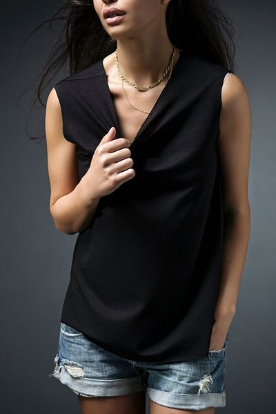 BASIC&CO Harper Black Viscose Sleeveless Blouse