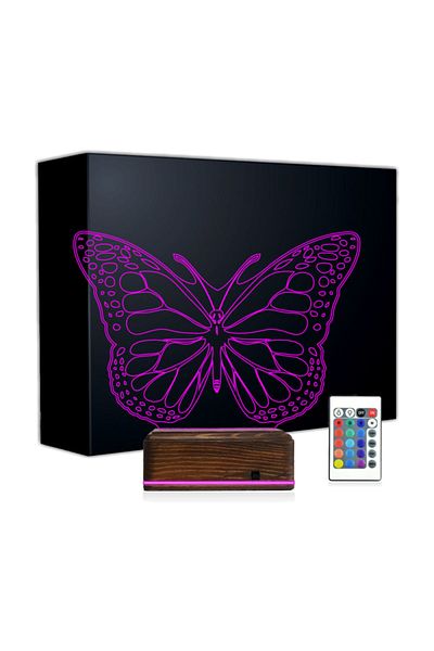 TahtaModa 3D Illusion LED Lamp Table Night Light 16 Color Controlled Butterfly Design