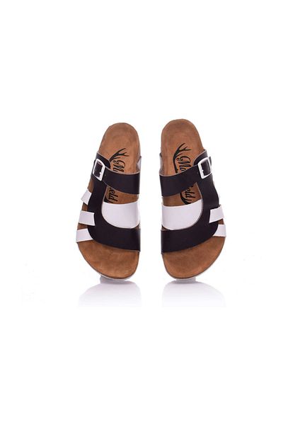 Moosefield Genuine Leather Brown White Women's Slippers