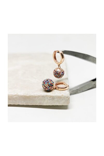 MySilvers Renkli Taşlı Top Küpe Rose