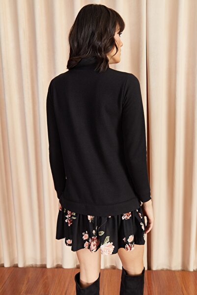 Olalook Kadın Siyah Pudra Garnili Selanik Elbise ELB-19000965