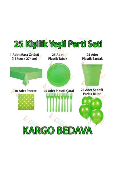 Parti dolabı 25 Kişilik Yeşil Doğum Günü Parti Malzemeleri Konsepti Süs Seti