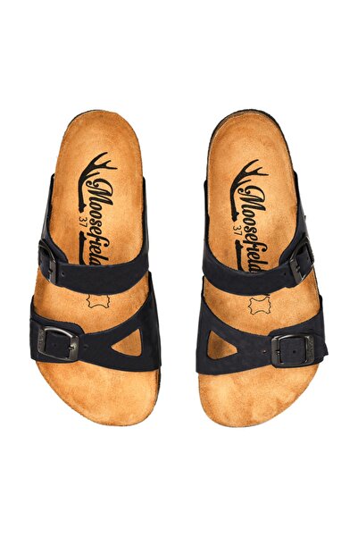 Moosefield Genuine Leather Black Women's Slippers