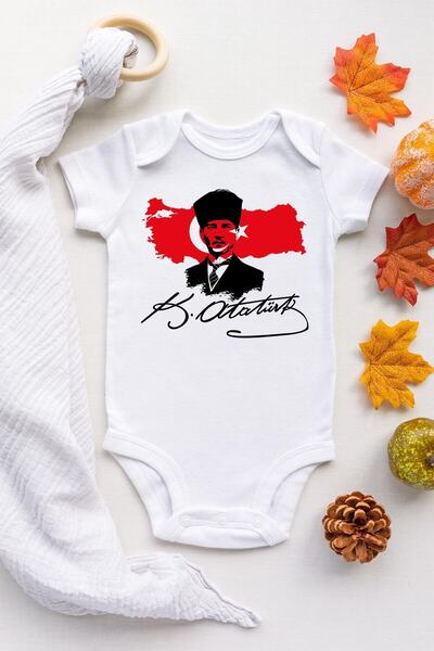 Genel Markalar Bebek Beyaz Atatürk Gazi Mustafa Kemal Bayrak Çıtçıtlı Body