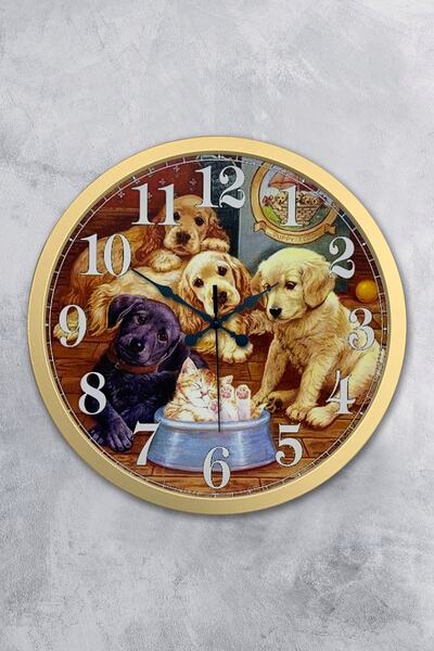 Platin Saat ساعة حائط كلاب هدية 36 سم ذهبية معدنية ذهبية اللون للكلاب