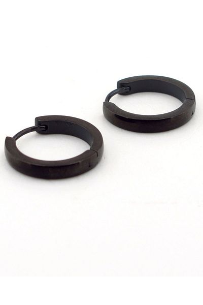 Solfera Slope 18 mm Oversized Black Hoop Steel Men's Earrings E665
