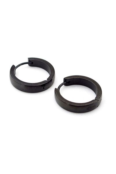 Solfera Black Color Classic Unisex 20mm Hoop Steel Earrings E224