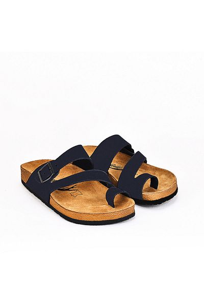 Moosefield Genuine Leather Navy Blue Women's Slippers