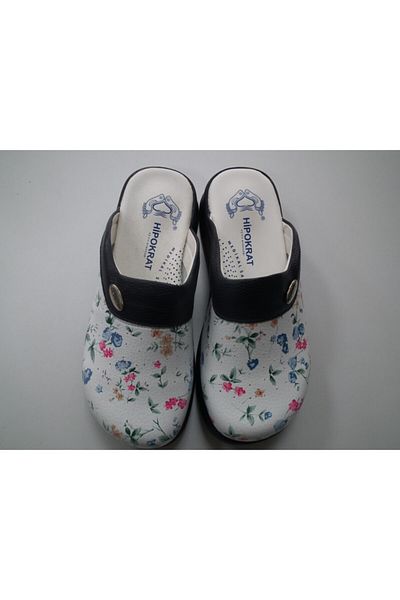 Hipokrat Γυναικείες Λευκές Floral Ιατρικές Παντόφλες Sabo