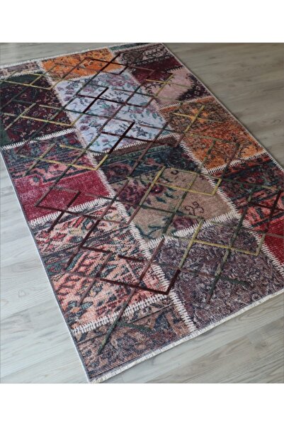 Just Arte Patchwork Salon Halısı Makinada Yıkanabilir Kaymaz Taban Mutfak Halısı Dekoratif Yolluk 80x300